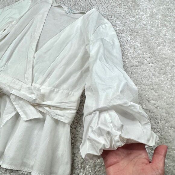 Sundance Avant Garde 3/4 Puff Sleeve Wrap Top Blouse White - Picture 6 of 9